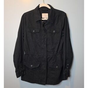 A NewDay BLACK Distressed Military Cargo Jacket (M)Utility‎ ZipSnapsPockets Coat